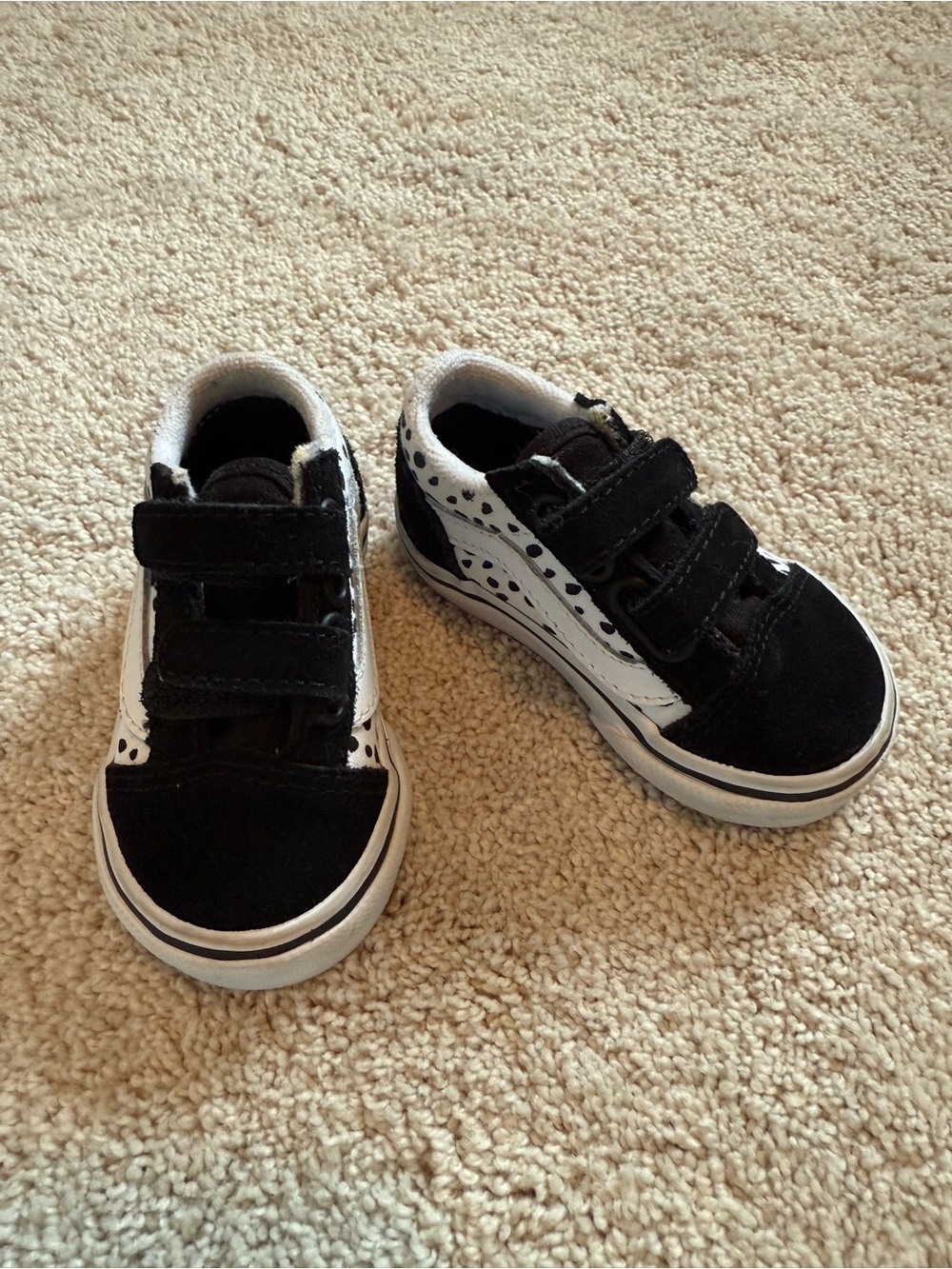 Vans Kids Black and White Velcro Sneakers with Spot Accent